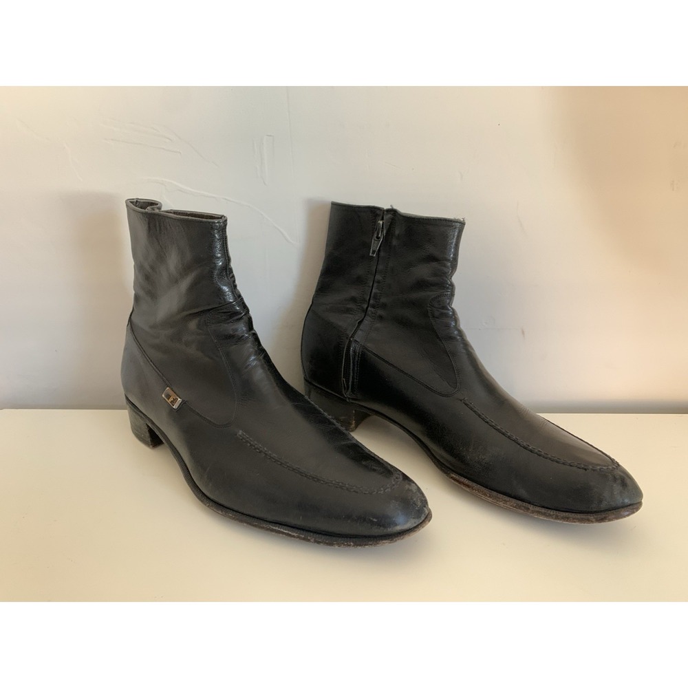 Vintage Florsheim Imperial Beatle Boots Men's 8D Black Leather Side Zip Ankle